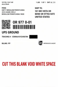 USPS Ground Advantage shipping label with tracking barcode and QR code.