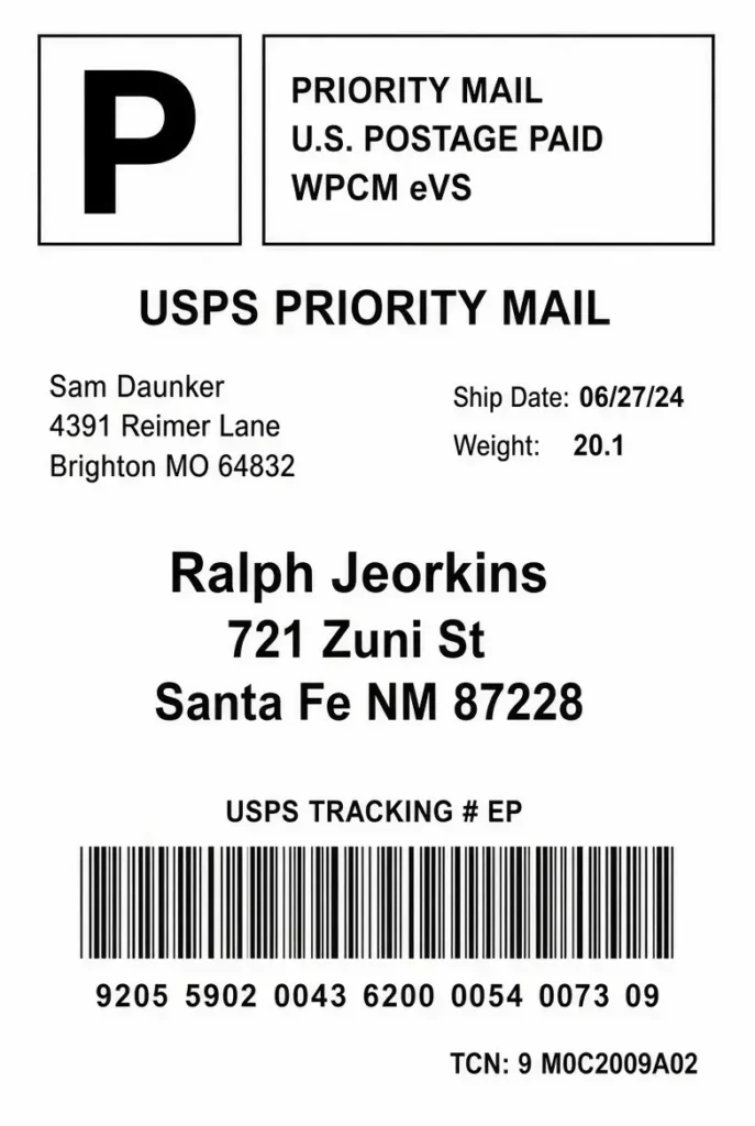 Correct eBay shipping label format: 4x6 USPS label filling the whole sticker with a sharp barcode