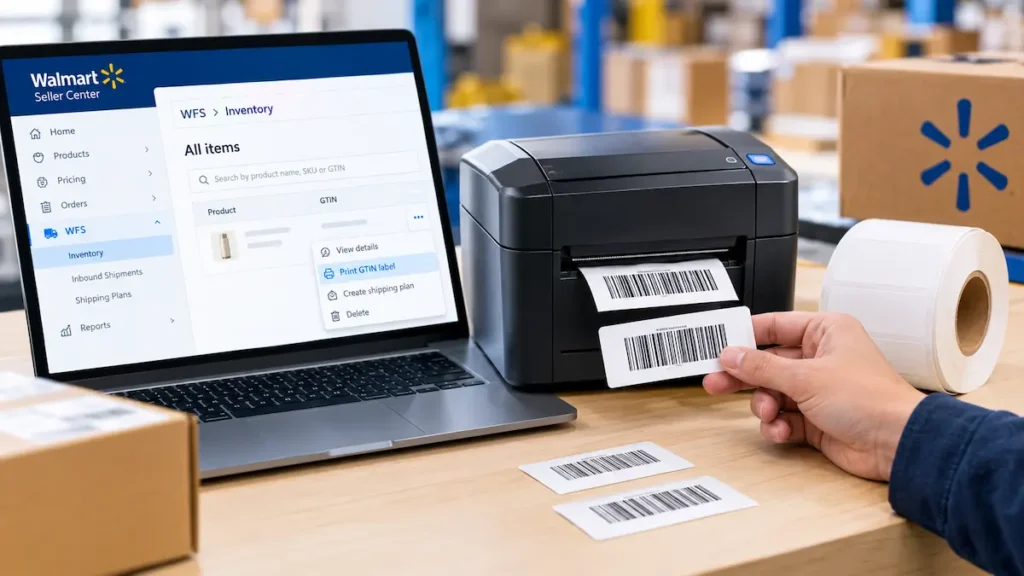 Walmart WFS GTIN label printing with a thermal printer